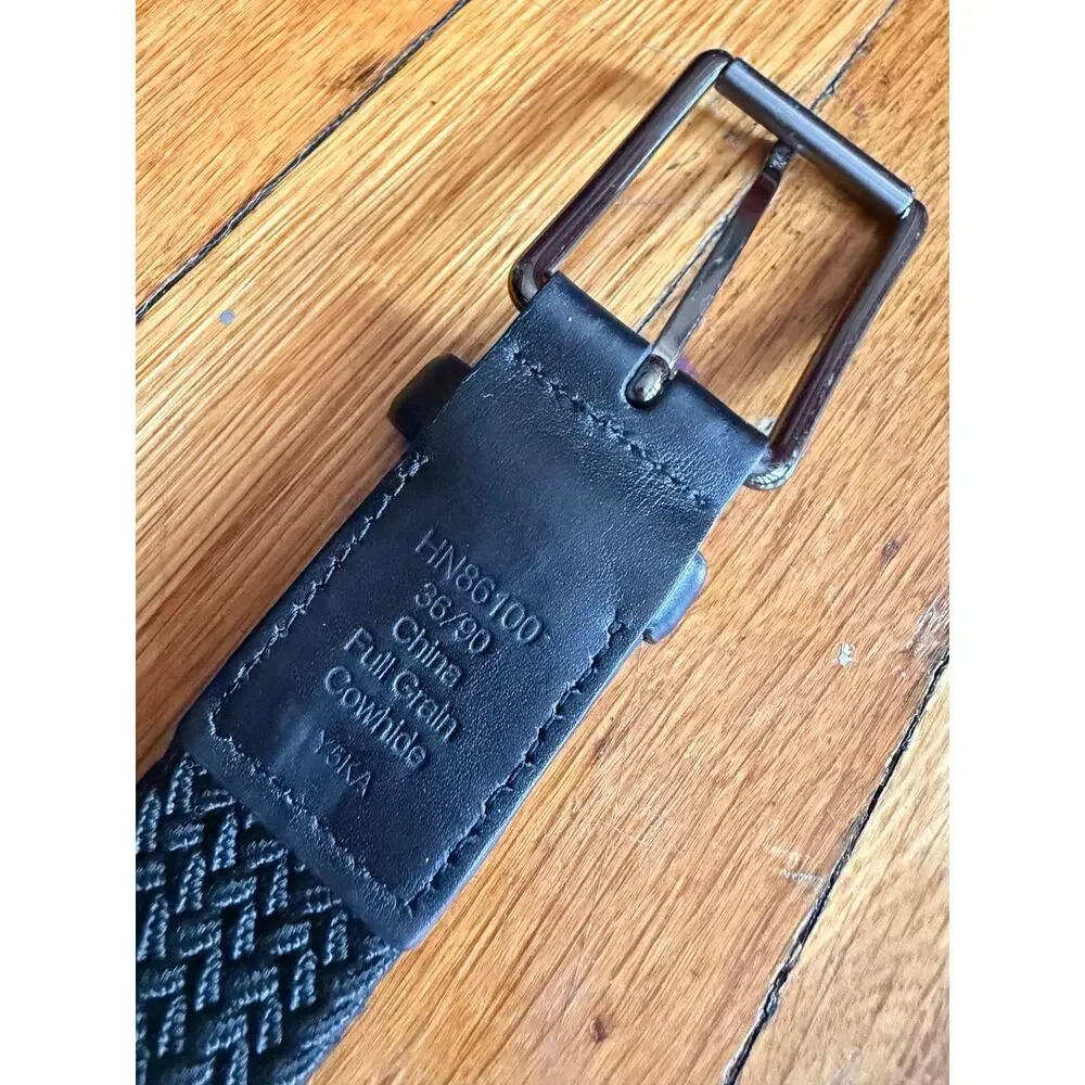 Original PENGUIN Black Stretch Woven Belt w/Leather Trim sz 36